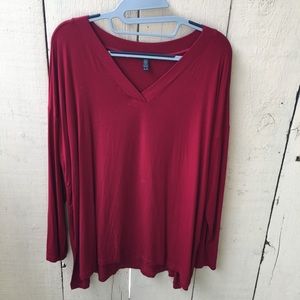 Eileen Fisher v neck long sleeves red tee shirt